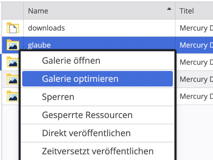 Öffnen des Dialogs 'Galerie optimieren'