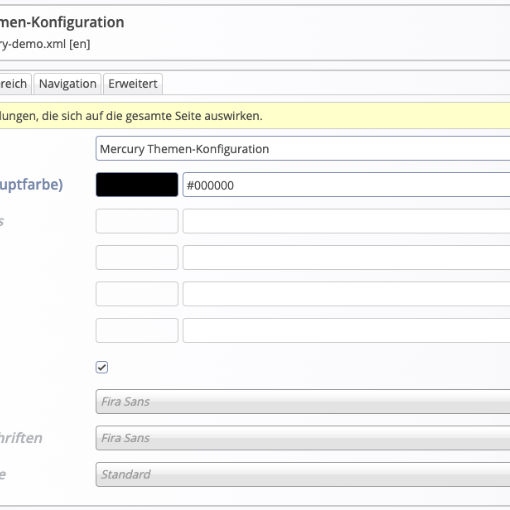 Ansicht einer Mercury Themen-Konfiguration im Formulareditor